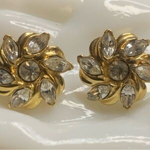 Vintage Signed Trifari Gold tone Rhinestone Earrings
